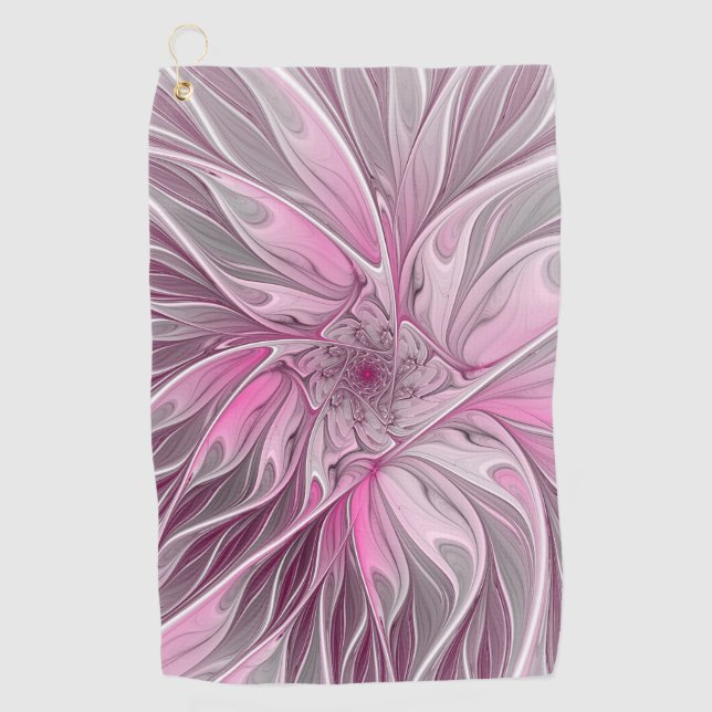 Fraktal Art Pink Blume Dream, Blumenfreude Golfhandtuch (Vorderseite)
