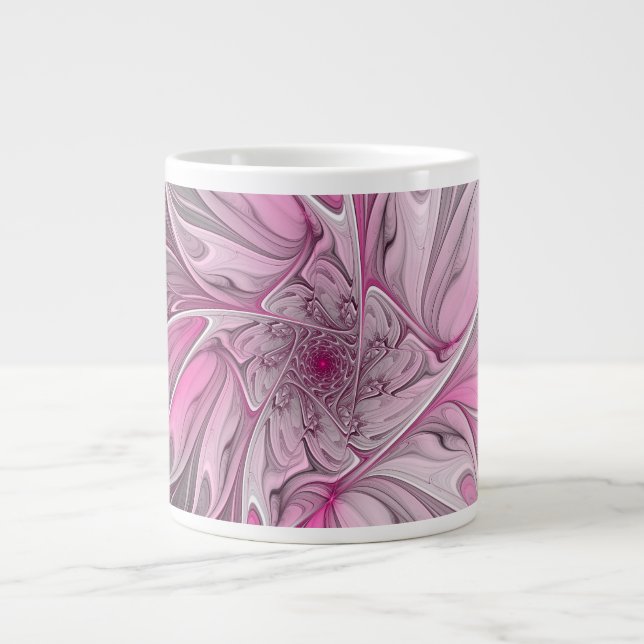 Fraktal Art Pink Blume Dream, Blumenfreude Jumbo-Tasse (Vorderseite)