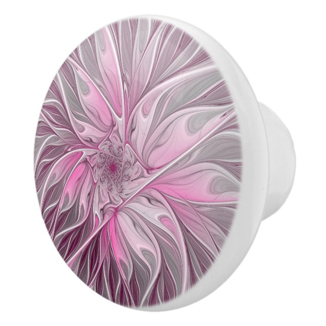 Fraktal Art Pink Blume Dream, Blumenfreude Keramikknauf (Rechts)
