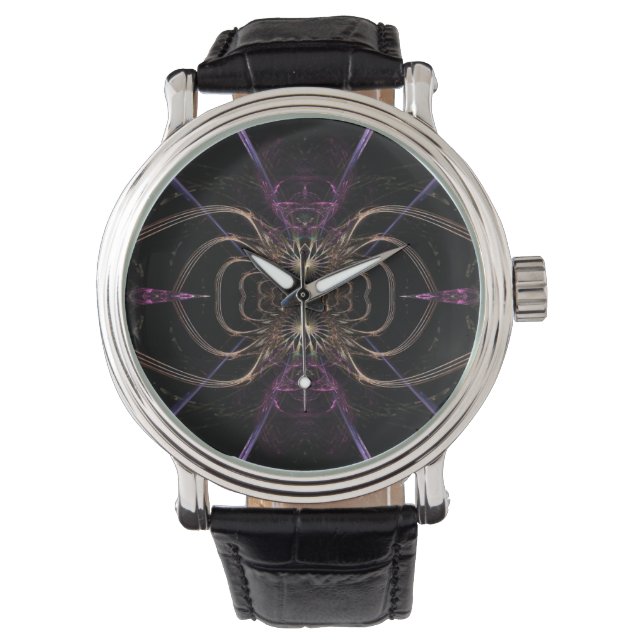 Fraktal Artistry: Gold & Lila Watch Armbanduhr (Vorderseite)