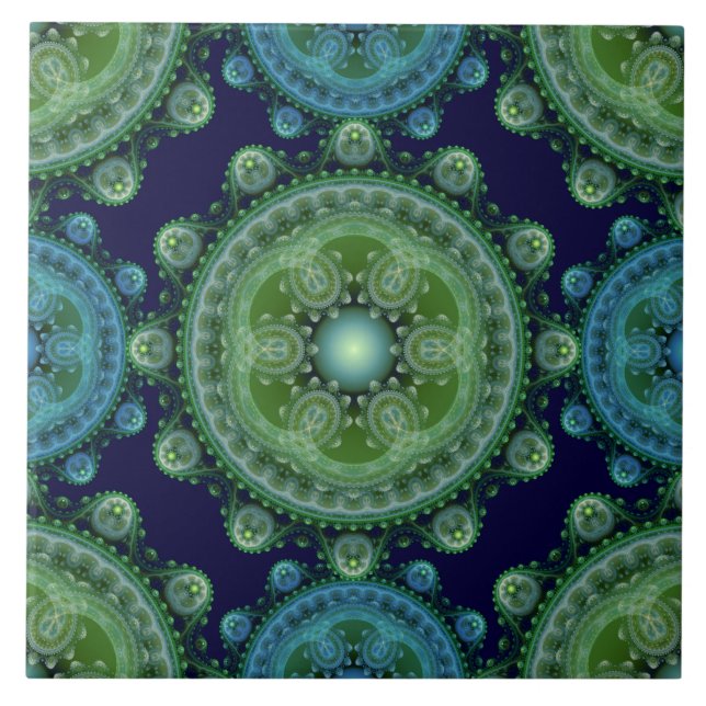 Fraktal Blau-orientalisches Muster Fliese (Vorderseite)