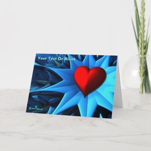 Fraktal Blue Heart Blume Karte (Vorderseite)