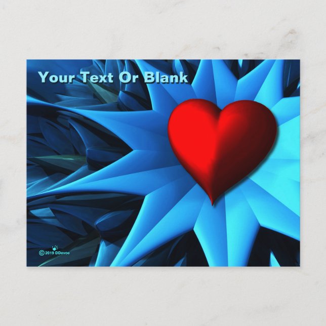 Fraktal Blue Heart Blume Postkarte (Vorderseite)