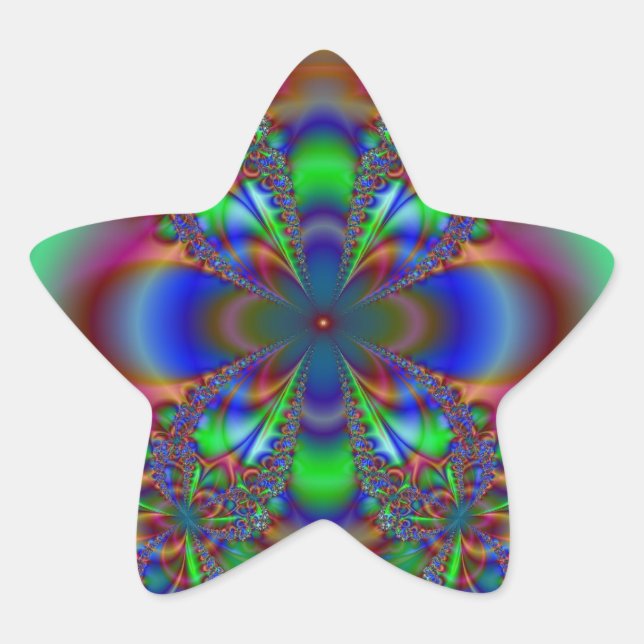 Fraktal-Blume in mehreren Farben Stern-Aufkleber (Vorderseite)