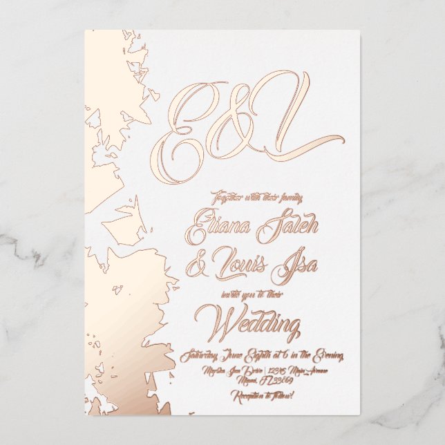 Fraktal Blush Gold Hochzeit gepresst Folieneinladung (Vorderseite)