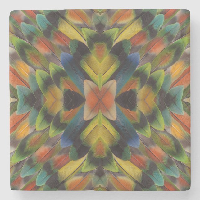 Fraktal Design der Lovebird-Federn Steinuntersetzer (Vorderseite)