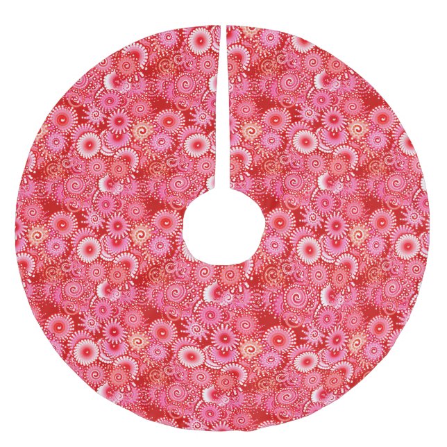 Fraktal-Drehmuster, tiefrote Farbtöne Polyester Weihnachtsbaumdecke (Vorderseite)