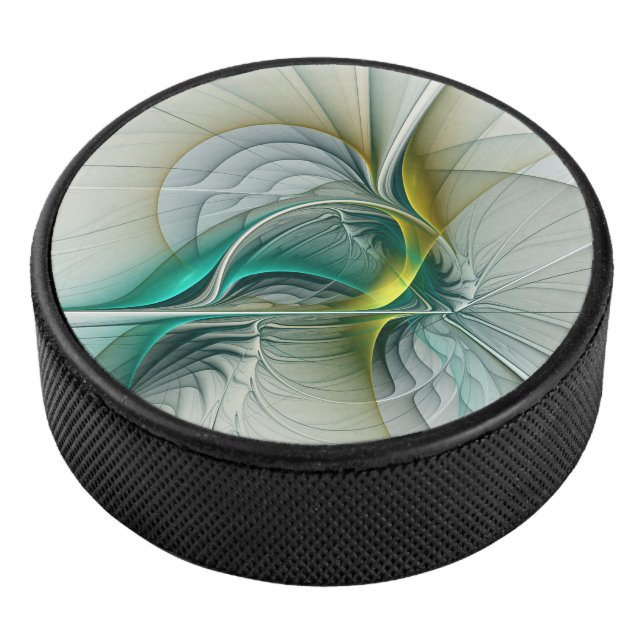 Fraktal Evolution, Golden Türkis Abstrakte Kunst Eishockey Puck (3/4)