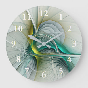 Fraktal Evolution, Golden Türkis Abstrakte Kunst Große Wanduhr