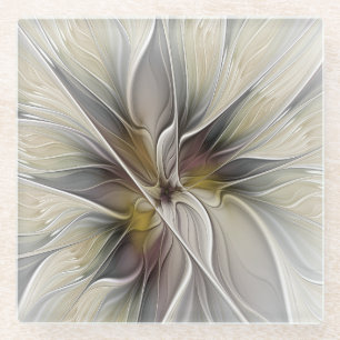 Fraktal, Fantasy-Blume mit Erdfarben Glasuntersetzer
