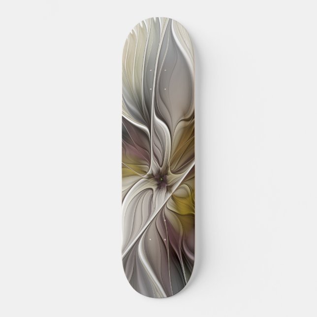 Fraktal, Fantasy-Blume mit Erdfarben Skateboard (Vorderseite)