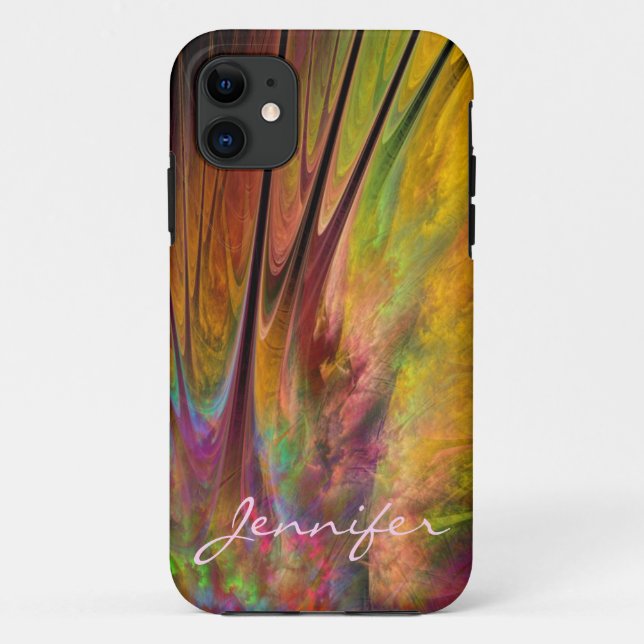 Fraktal Feathers & individuelle Name Case-Mate iPhone Hülle (Rückseite)