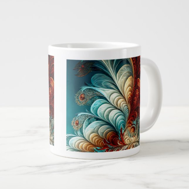 Fraktal Feathers Jumbo Tasse (Vorderseite Rechts)