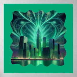 Fraktal-Feuerwerke in der Stadt Poster