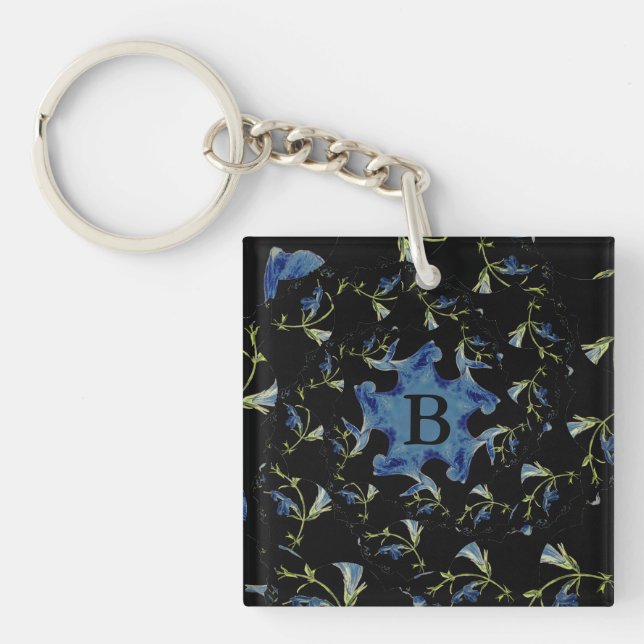 Fraktal für Schwarz und Blau Schlüsselanhänger (Vorderseite)
