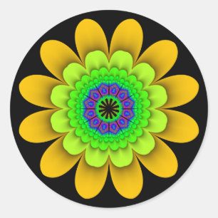 Fraktal-gelbe Blumen-Power-Aufkleber Runder Aufkleber