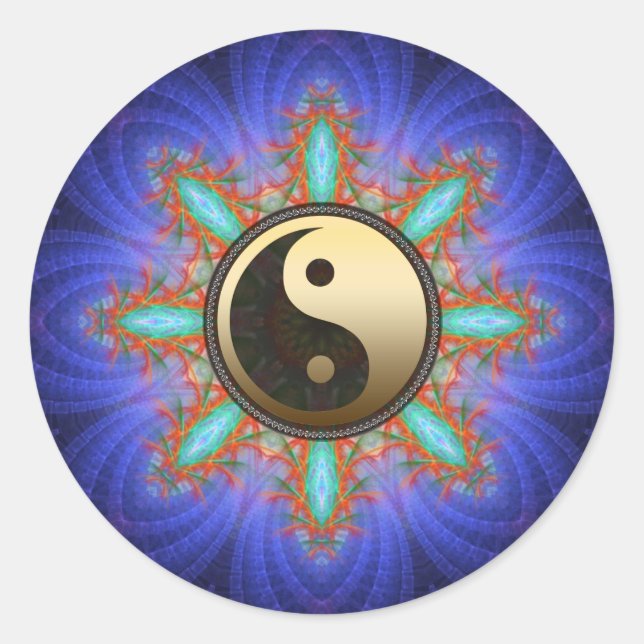 Fraktal Geometric Star Gold Yin Yang Sticker (Vorderseite)