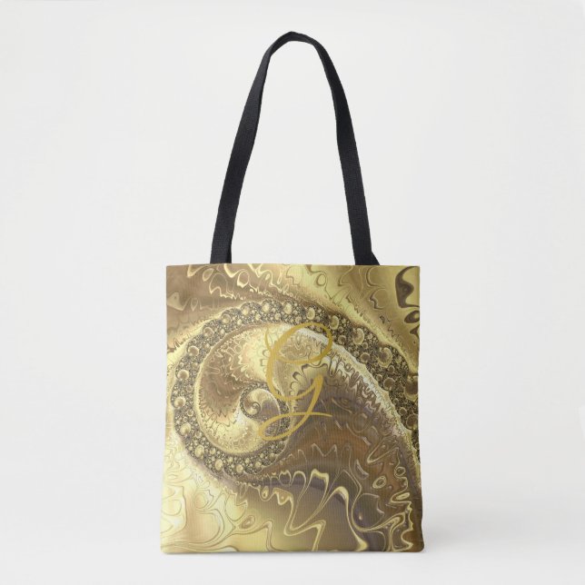 Fraktal Gold Swirl Metallic Moderne Abstrakt Tasche (Vorderseite)