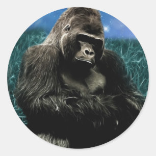 Fraktal Gorilla auf der Wiese Runder Aufkleber