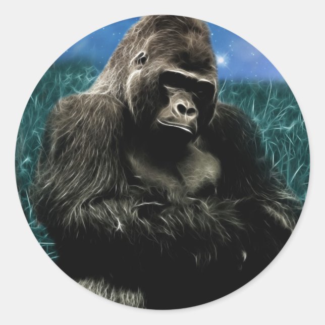 Fraktal Gorilla auf der Wiese Runder Aufkleber (Vorderseite)