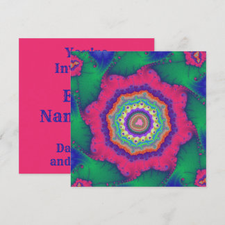 Fraktal Grün und Rosa Geburtstag Einladung