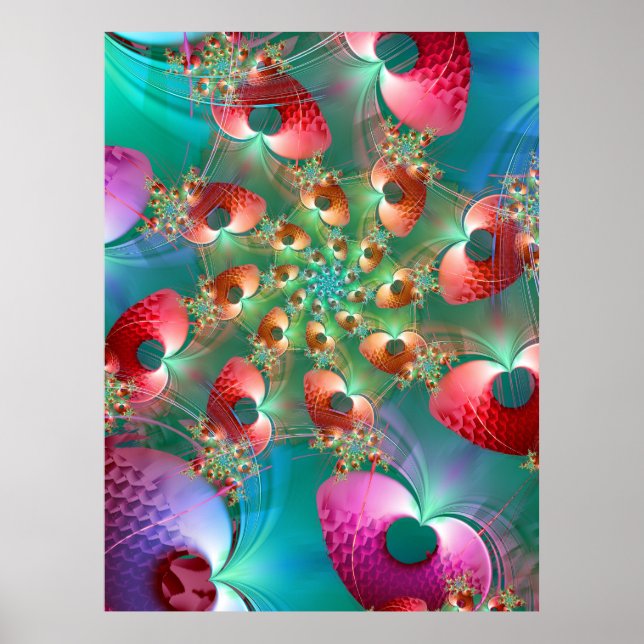 Fraktal Hearts Spiral Poster (Vorne)