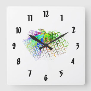 Fraktal - Hummingbird Quadratische Wanduhr
