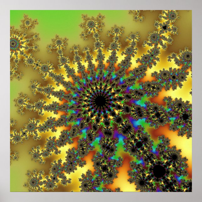 Fraktal in Gelb und Gold Poster (Vorne)