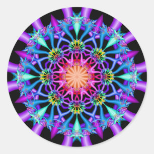 Fraktal-Kaleidoskop-RegenbogenFlorets Runder Aufkleber