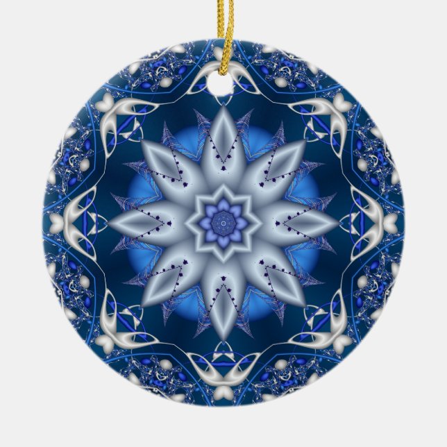 Fraktal-Kaleidoskop-Winter-Freuden-Verzierung Keramikornament (Vorne)