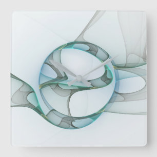 Fraktal Kunst Blau Türkis Grau Abstrakte Eleganz Quadratische Wanduhr