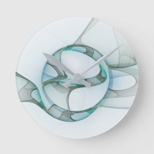Fraktal-Kunst Blau Türkis Grau Abstrakte Eleganz Runde Wanduhr