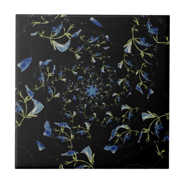 Fraktal-Kunst in Blau und Schwarz Fliese (Vorderseite)