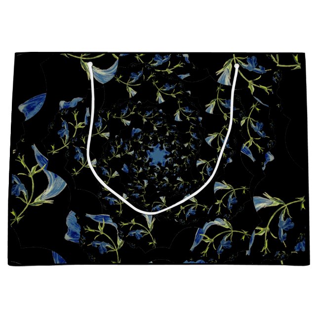 Fraktal-Kunst in Blau und Schwarz Große Geschenktüte (Vorderseite)