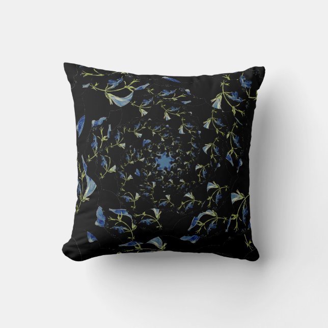 Fraktal-Kunst in Blau und Schwarz Kissen (Vorderseite)