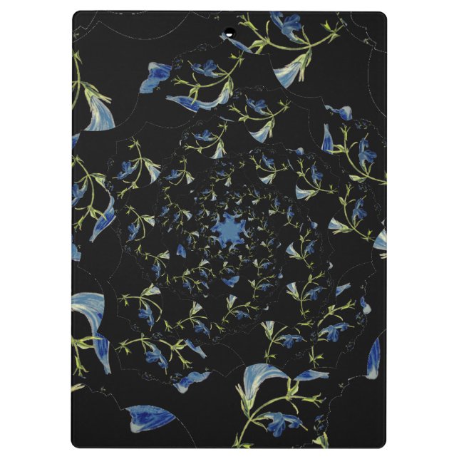 Fraktal-Kunst in Blau und Schwarz Klemmbrett (Rückseite)