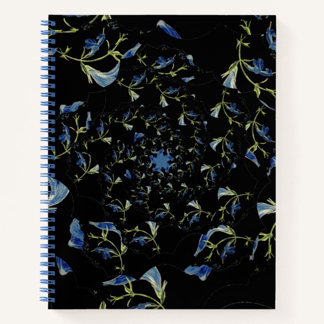 Fraktal-Kunst in Blau und Schwarz Notizbuch (Vorderseite)