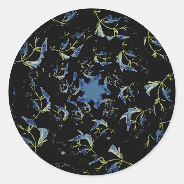 Fraktal-Kunst in Blau und Schwarz Runder Aufkleber (Vorderseite)