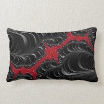 Fraktal-Kunst Roter/Schwarzeslumbales Throw-Kissen