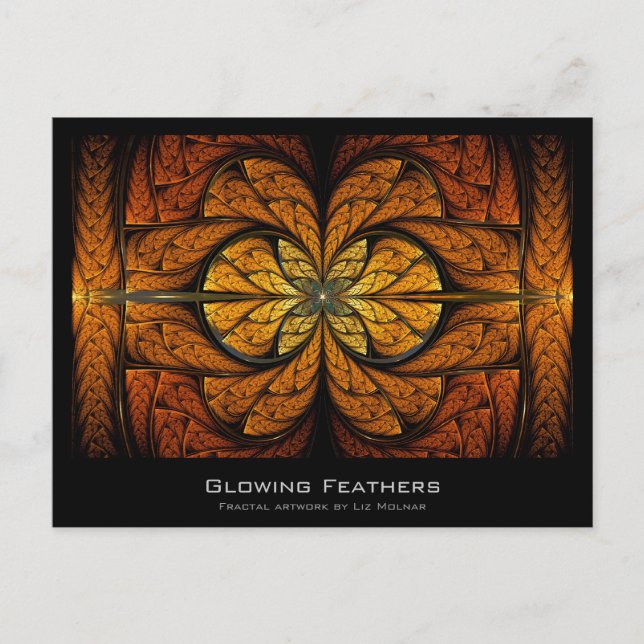 Fraktal-Künstlerkarte mit glühenden Feathers Postkarte (Vorderseite)