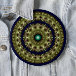 Fraktal leuchtendes rundes kaleidoskopisches Muste Button
