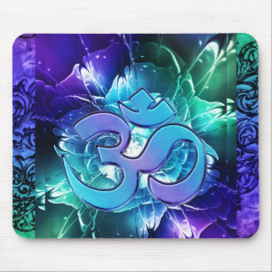 Fraktal-Lotos-Blume mit OM in den Blues und im Mousepad