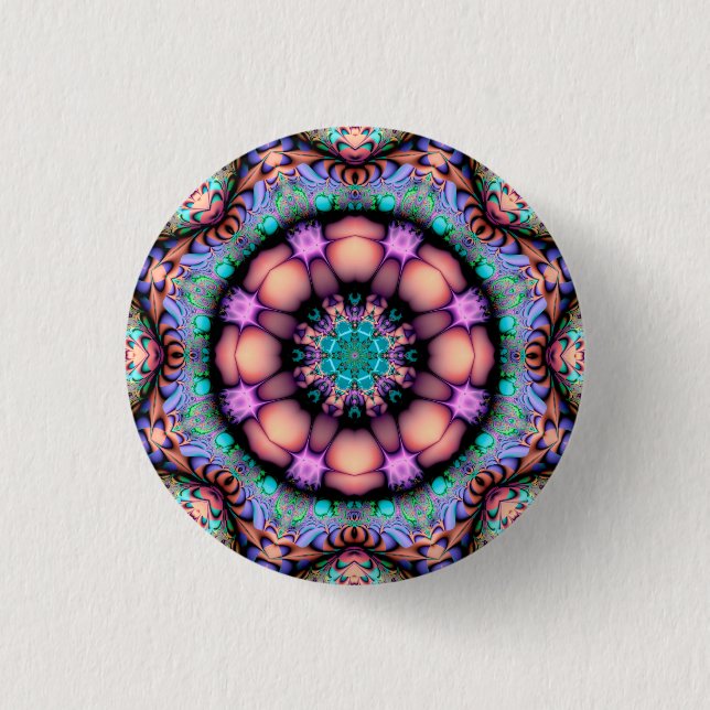 Fraktal Mandala floral Psychedelic Art Button (Vorderseite)