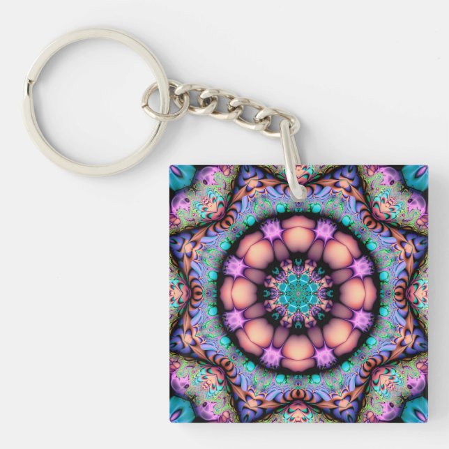 Fraktal Mandala Floral Psychedelic Art Schlüsselan Schlüsselanhänger (Vorderseite)