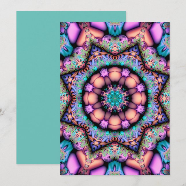Fraktal Mandala Floral Psychedelic Einladung (Vorne/Hinten)
