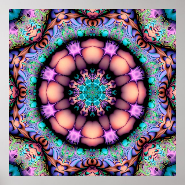 Fraktal Mandala Floral Psychedelic Poster (Vorne)