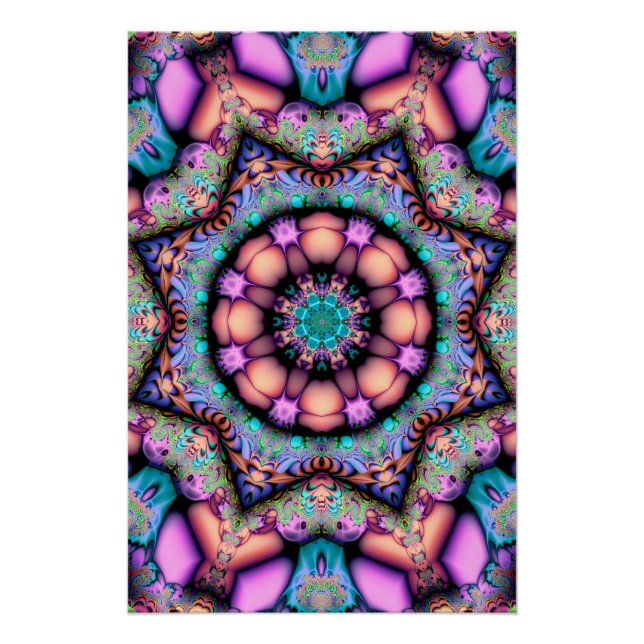 Fraktal Mandala Floral Psychedelic Poster (Vorderseite)