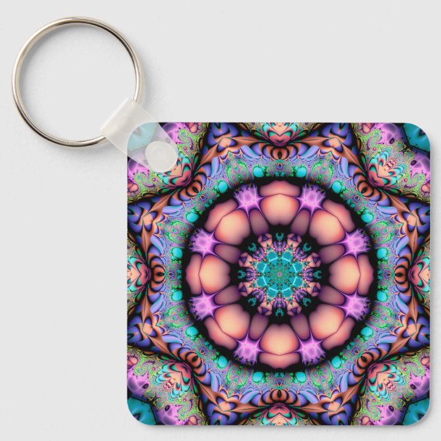 Fraktal Mandala Floral Psychedelic Schlüsselanhänger (Vorderseite)