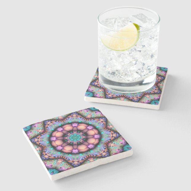 Fraktal Mandala Floral Psychedelic Steinuntersetzer (Seitenansicht)