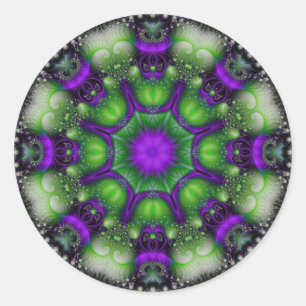 Fraktal Mandala - Lavender Delight Runder Aufkleber